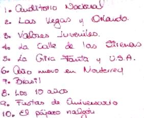 1. Auditorio Nacional 2. Las Vegas y Orlando 3. Valores Juveniles 4. La Calle de las Sirenas 5. La gira Fanta y USA 6 Ao nuevo en Monterrey 7. Brasil 8. Los 10 aos 9. Fiestas de aniversario 10. El pjaro nalgn